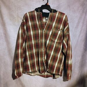 No Fear Plaid Hooded Flannel Button Down Shirt